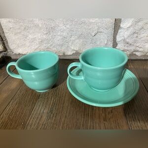 Fiesta mint/seafoam 2 Ceramic Cups and 1 Saucer Set